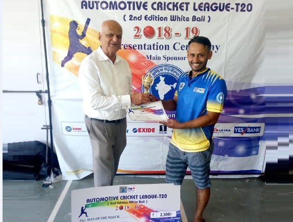Rupesh Singh from Automotive Team Man of the Match 44 runs (35 balls). against Kathiwada Team