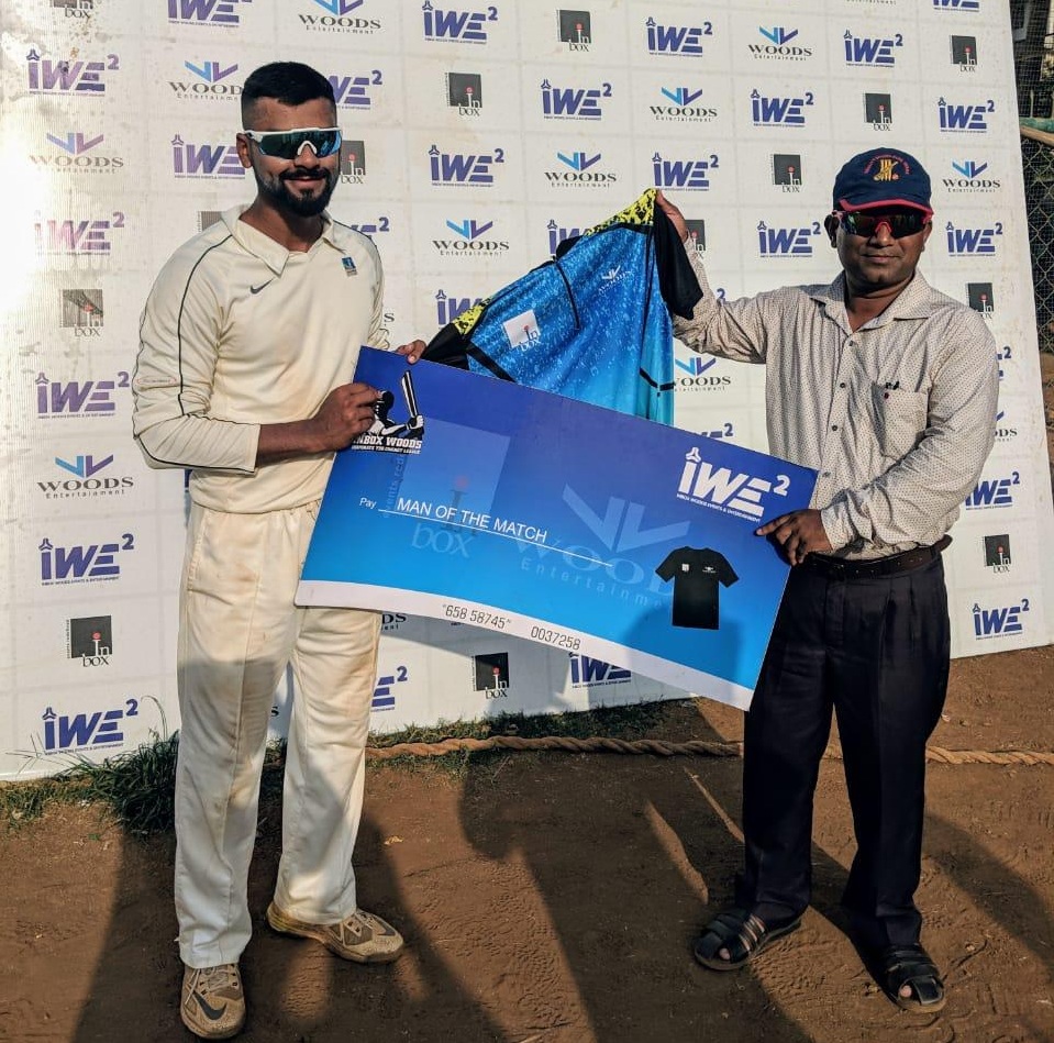 Pratik Patil From Sony Pictures Team Man of the Match Score 105 runs in 58 balls (14 Fours and 3 Sixes) and took 2 Wickets against Piramal Enterprises Team
