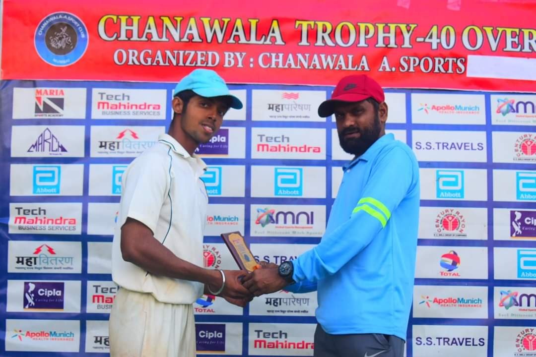 Man of the match - Arjun Gawde from Subsea Pro Team score 68 runs in 105 balls (4 fours and 1 six) against Omni Global team in Chanawala Challengers T-40 Trophy 2019-20