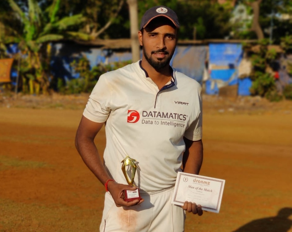 Man of the match - Amol Jangam From Datamatics Team took 5 wkts against Edelweiss Team in The Dreamz T20 Trophy -2019-20