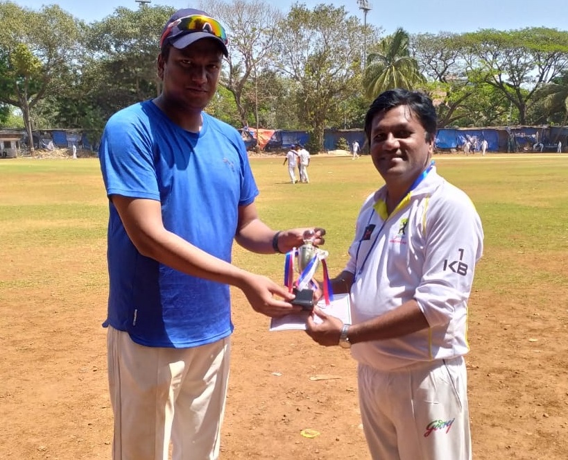 Man of the Match Kishore Bansode From Godrej Team took 4 Wkts against BLOOMBERGQUINT Team in MILAN CORPORATE LEAGUE T20-20-PINK BALL 2019-20