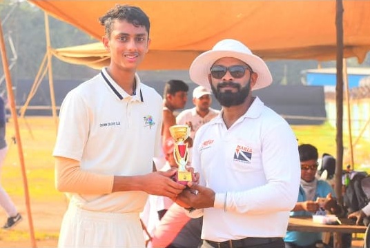 Man of the match - Sayyam Khanvilkar from New Way Travels Pvt Ltd Team score 62 runs in 54 balls (7 Fours and 1 Six) and took 2 wkts against Future Generali Total Insurance SolutionFuture Generali Total Insurance Solution in Salim Durani T-20 Trophy 2019-20
