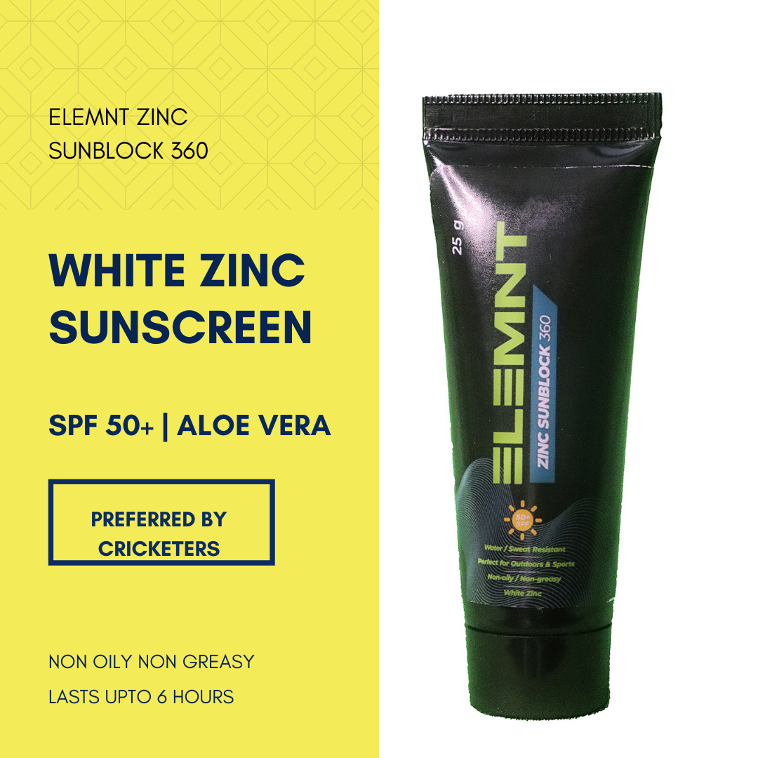 White zinc sunscreen for cricketers by Elemnt Zinc Sunblock 360 White zinc sunscreen for cricketers by Elemnt Zinc Sunblock 360