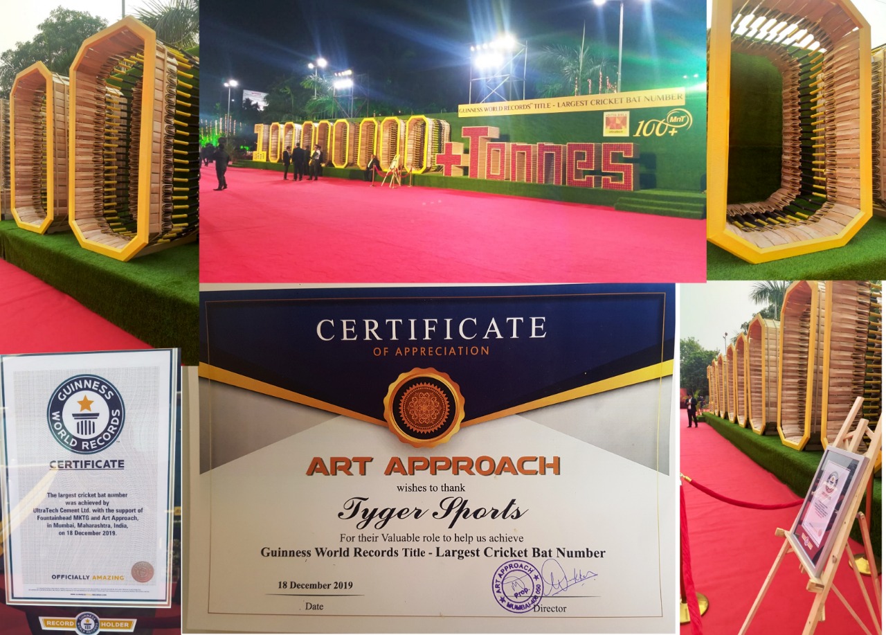 Tyger Sports has entered the Guiness Book of World Records for supplying 2500 bats and 3000 balls in a record 4 days time.