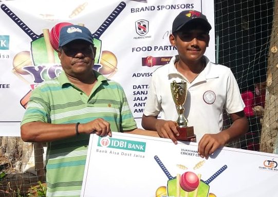 AYUSH MHATRE of Real Cricket Academy, receiving MOTM from Raju Pathak Si