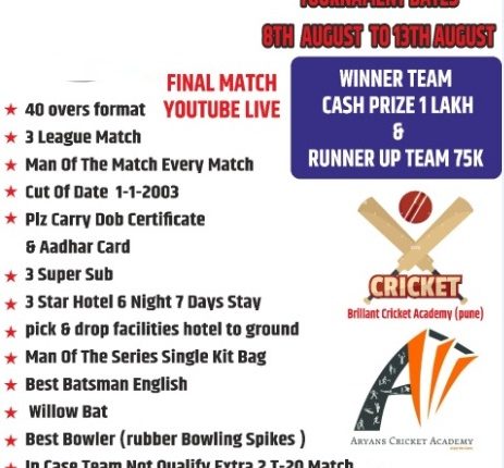U-19 (40 Overs ) Cash Prize Cricket Championship 2022