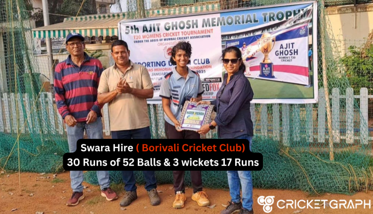 Swara Hire ( Borivali Cricket) 30 Runs of 52 Balls & 3 wickets 17 Runs
