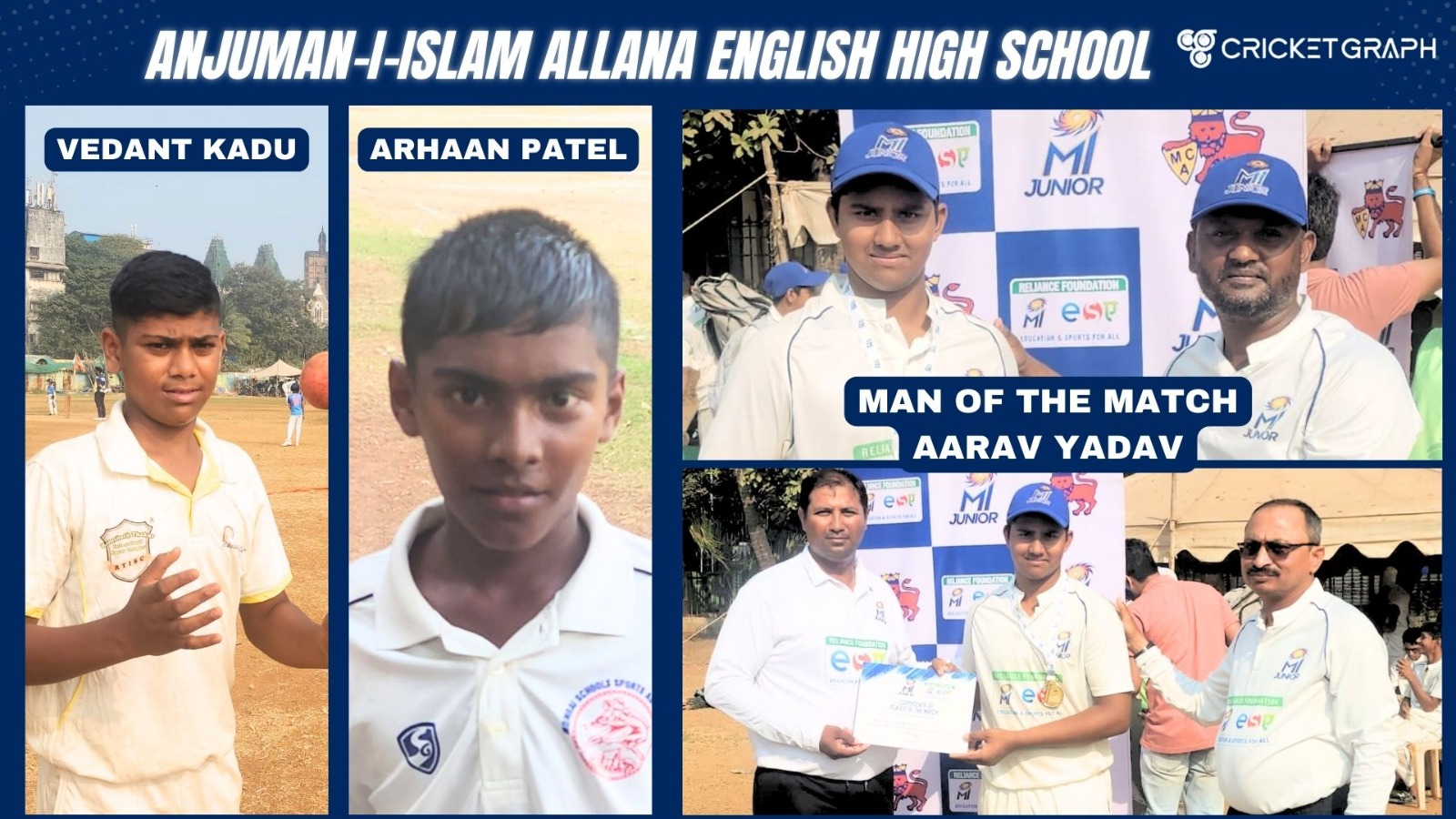 Vedant Kadu, Arhaan Patel and Aarav Yadav of Anjuman I Islam Allana English High School