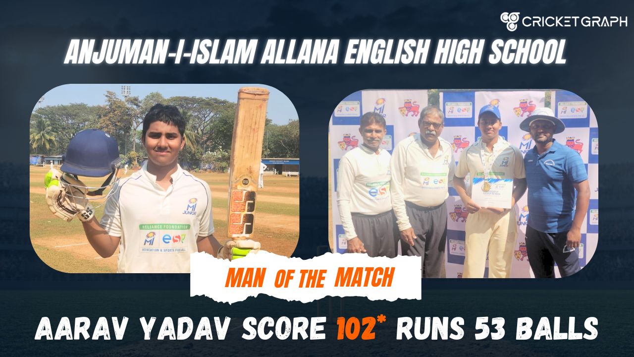 Man of the Match Aarav yadav score 102 runs not out in 53 balls