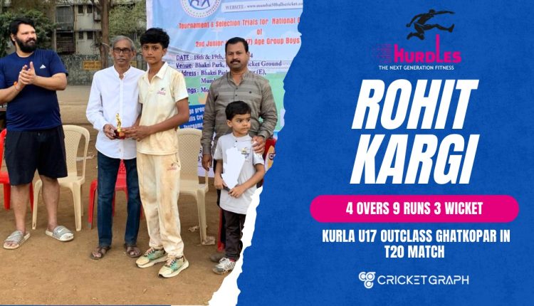 [6:47 PM, 5/30/20Hurdles Cricket Academy: Kurla U17 Outclass Ghatkopar in T20 Match [6:49 PM, 5/30/2025] Darshan Thorat cricketgraph: Rohit karki 4 overs 9 runs 3 wicket