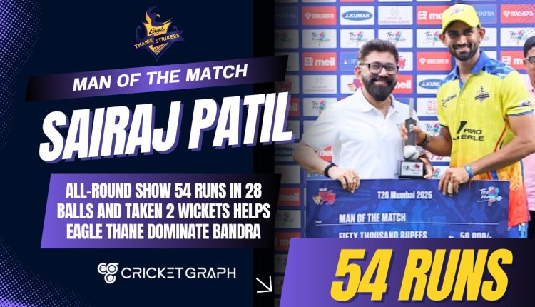 All round show of Sairaj Patil 54 runs of 28 Balls and 2 wickets