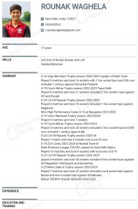 Raunak Waghela Ranji Trophy Player