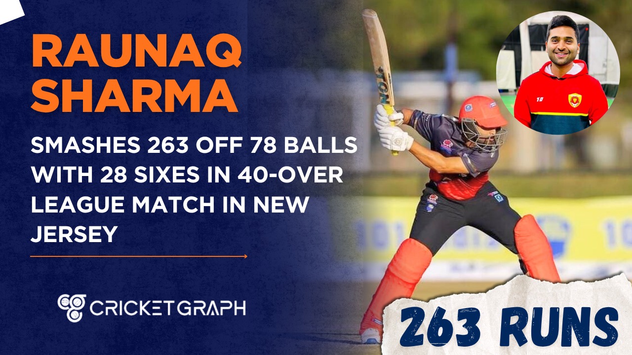 Raunaq Sharma Smashes 263 off 78 Balls with 28 Sixes in 40-Over League Match in New Jersey